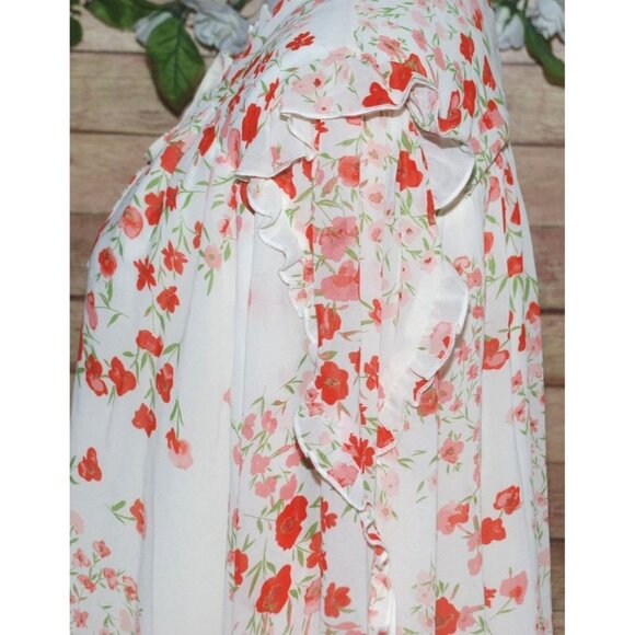 SUGARLIPS Love Bomb Blouse Size 2X Cream Floral Sheer Long Sleeve Ruffles Tie - Picture 8 of 12